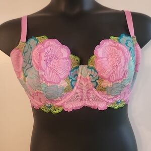 Adore Me Balconette  Floral Lace Bra - Pink, Green, and Blue